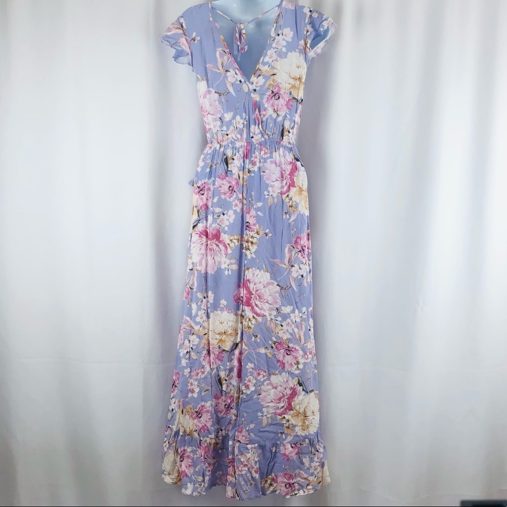 Band of Gypsies faux wrap flutter sleeve maxi Dress pockets XS - Picture 4 of 15